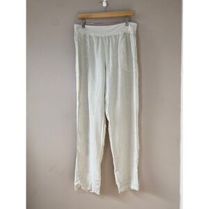 Cut Loose Womens Linen Straight Leg Pants Cream Pull On Made in USA L Lagenlook